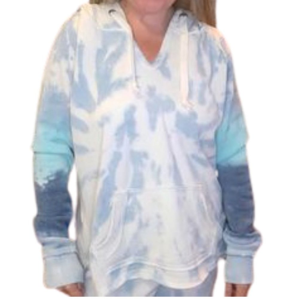 Ocean Drive Tie Dye Hooded Sweatshirt with Front Pockets Blue/White Size M